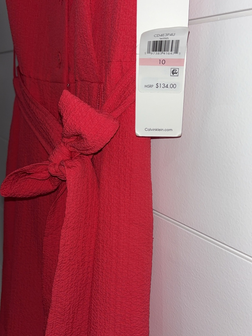 Calvin Klein Sleeveless Shirt Dress with Tie Waist - Picture 4 of 4